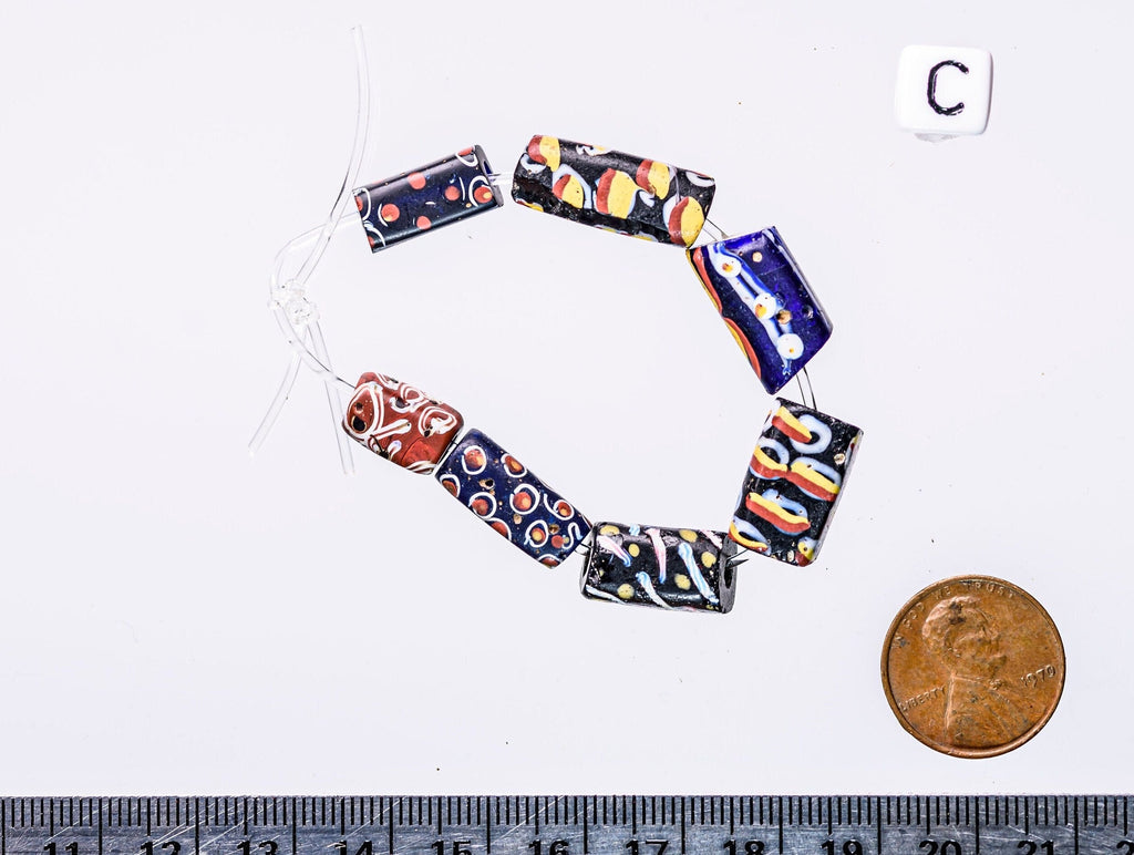 Venetian Millefiori African Trade Beads, 7 Beads 0515C