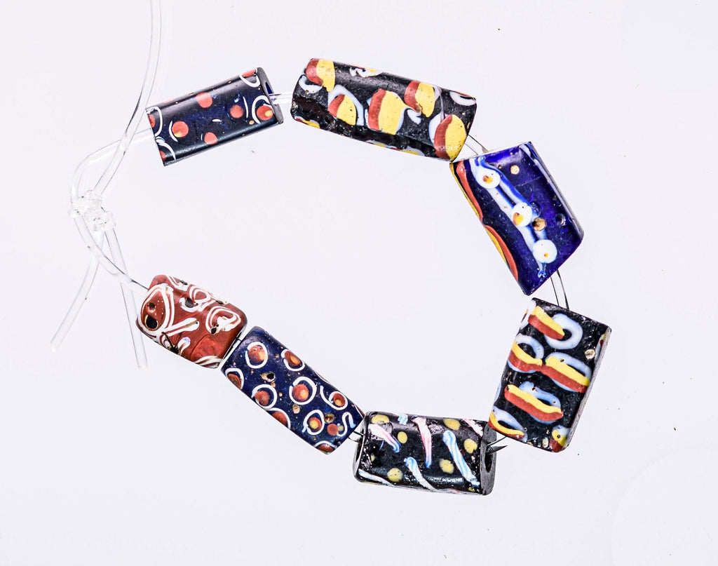 Venetian Millefiori African Trade Beads, 7 Beads 0515C