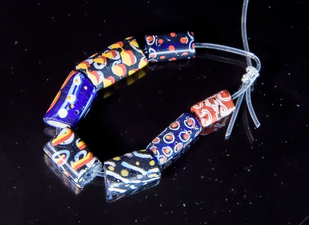 Venetian Millefiori African Trade Beads, 7 Beads 0515C