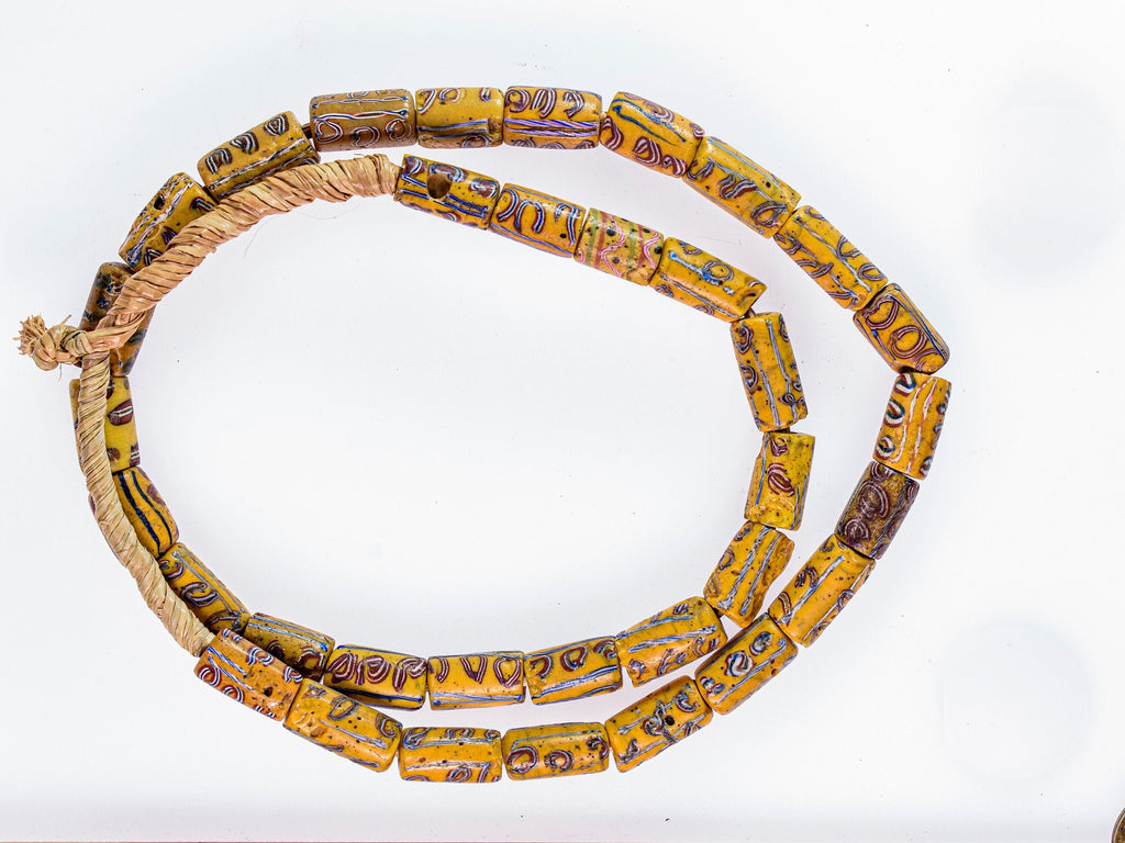 Antique Venetian Mustard Yellow African Trade Beads, Full Strand  VBP163