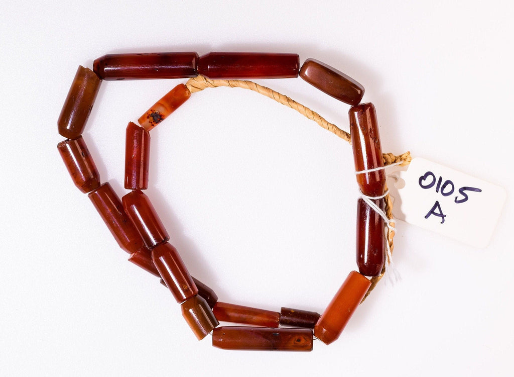 A Strand of Vintage African Trade Carnelian Cylindrical Beads of Unusual Shape