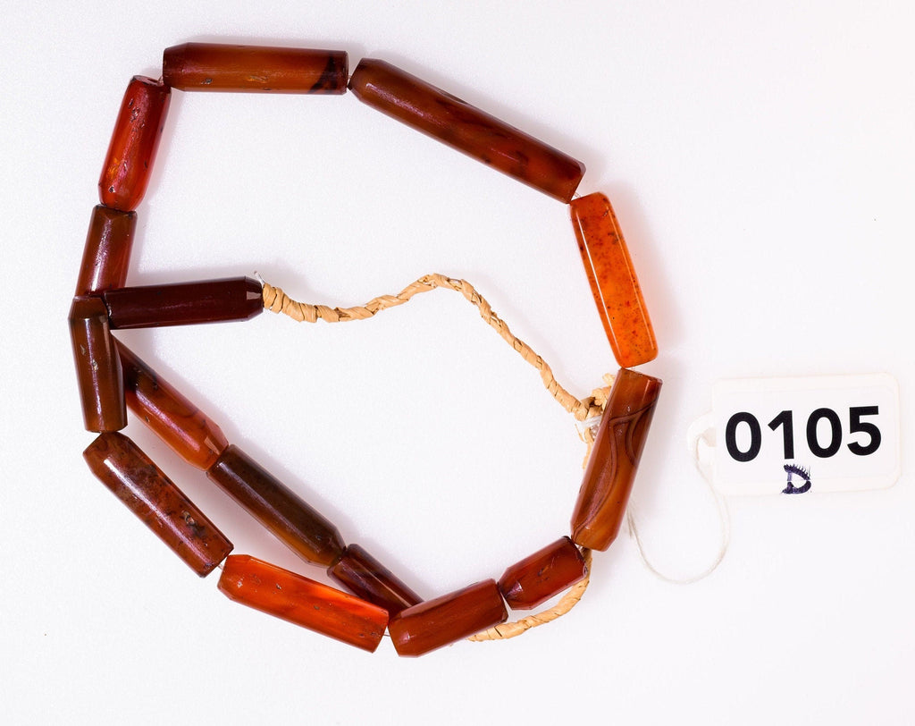 A Strand of Vintage African Trade Carnelian Cylindrical Beads of Unusual Shape