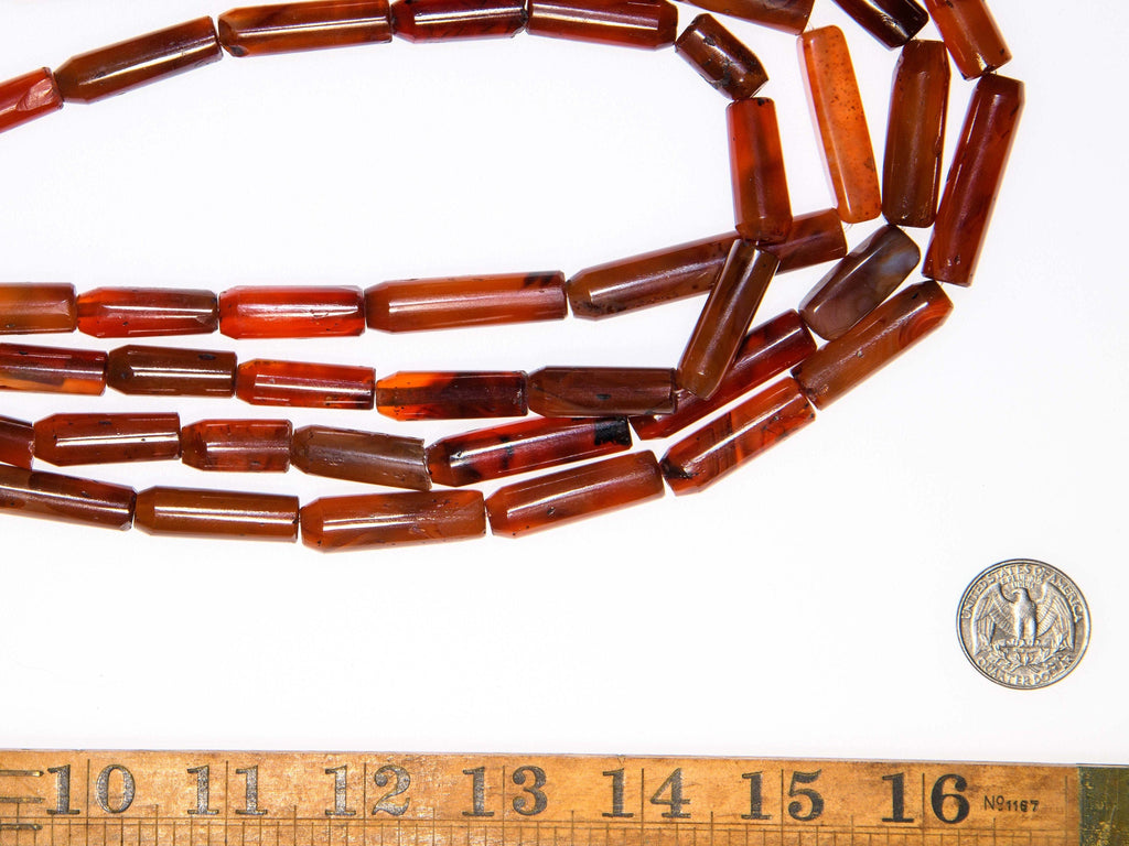 A Strand of Vintage African Trade Carnelian Cylindrical Beads of Unusual Shape