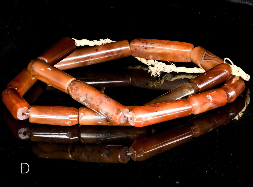 A Strand of Vintage African Trade Carnelian Cylindrical Beads of Unusual Shape