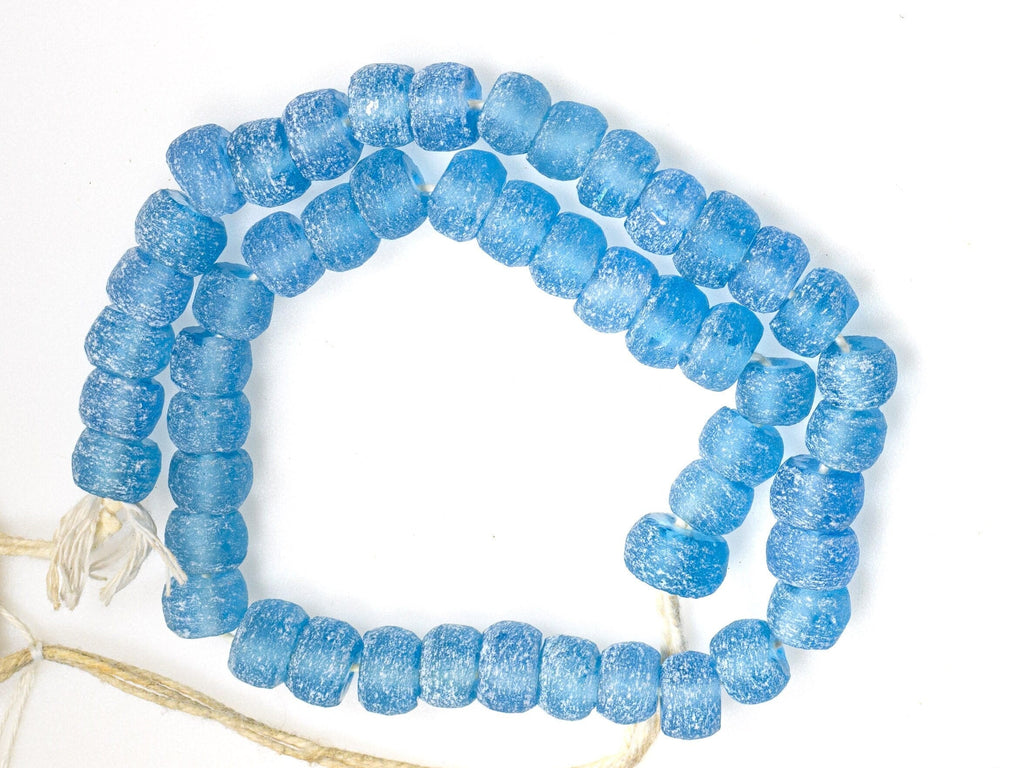A 23" Strand of Recycled Glass Beads from Ghana, Small Light Blue