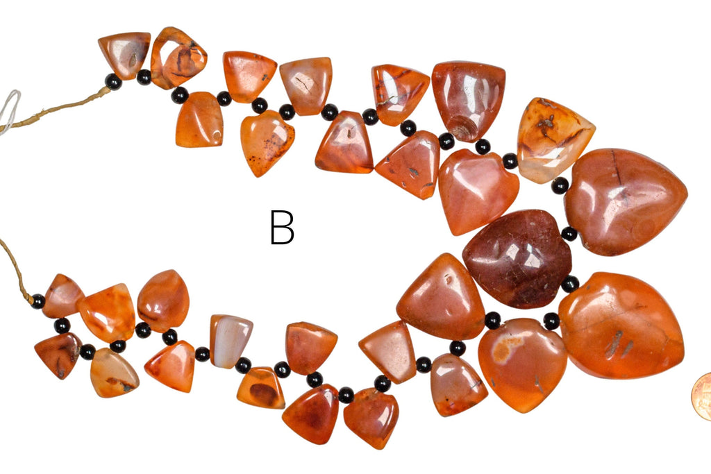 Vintage African Trade Carnelian Agate Unusual Heart and Shield Shaped Beads - a Full Strand.