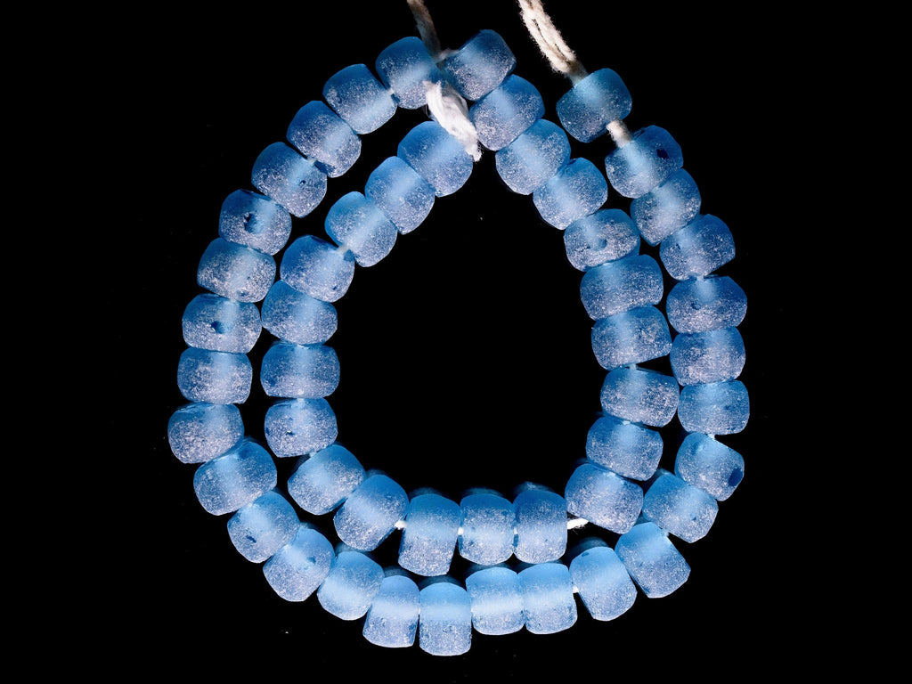 A 23" Strand of Recycled Glass Beads from Ghana, Small Light Blue