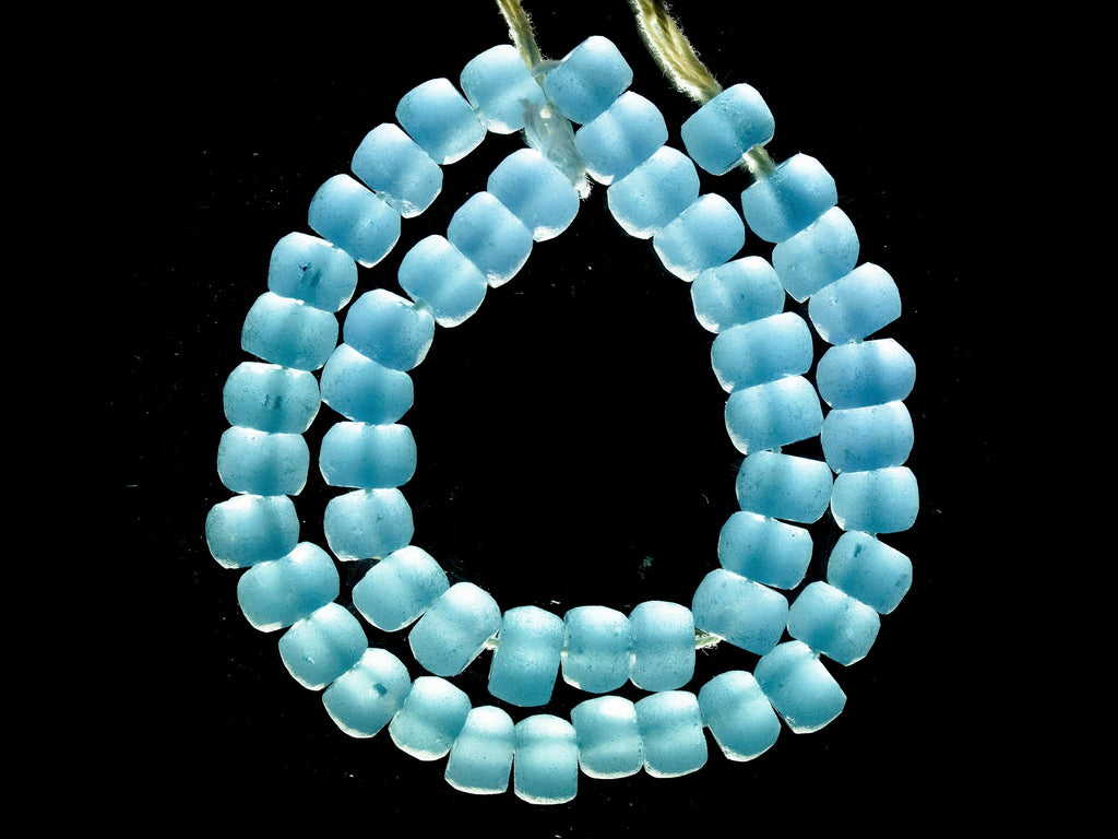 A 23" Strand of Recycled Glass Beads from Ghana, Small Light Blue