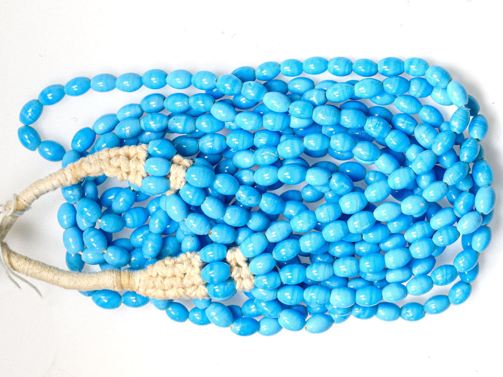 Naga Beads 5 Strand Ethnic Necklace with Button Closure, in Turquoise Blue.