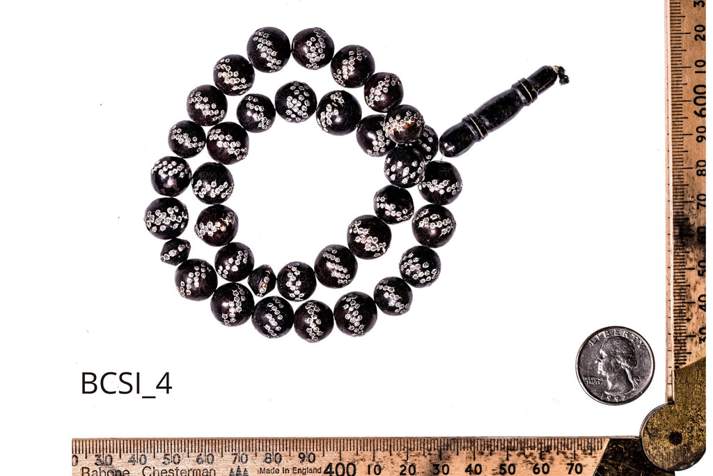Antique Silver-Inlaid Black Coral Prayer Beads from Yemen P_BCSI_4&5