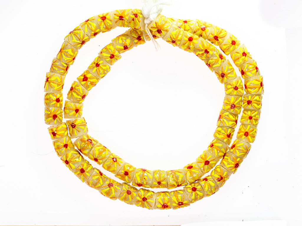 Recycled Glass Beads from Ghana M00349 - yellow, orange, red multicolored