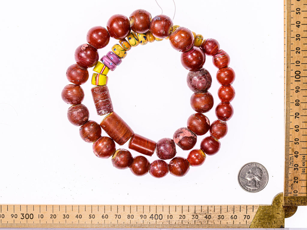 A Mixed Strand of Large Antique Cornaline D'Aleppo and Other Rare Venetian African Trade Beads 080P3