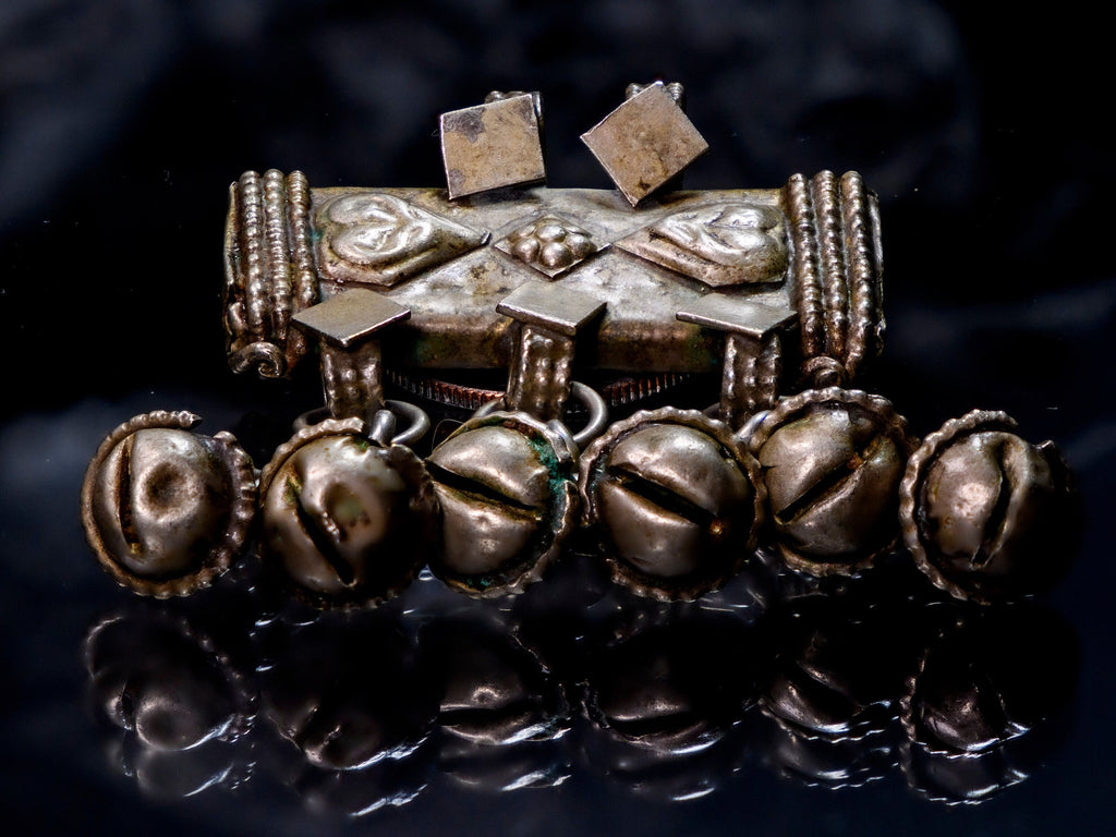 Yemeni Silver Pendant with Bells and Dangles, Ethnic Beads 0771
