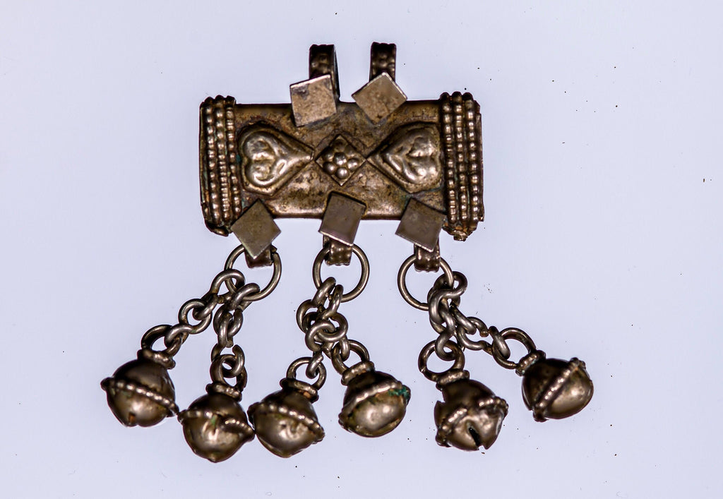 Yemeni Silver Pendant with Bells and Dangles, Ethnic Beads 0771