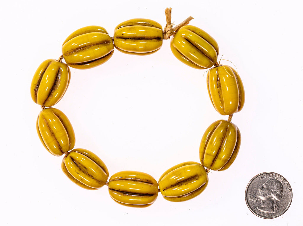 Antique Chinese Yellow Melon Beads from Irian Jaya Papua CRBM 10143