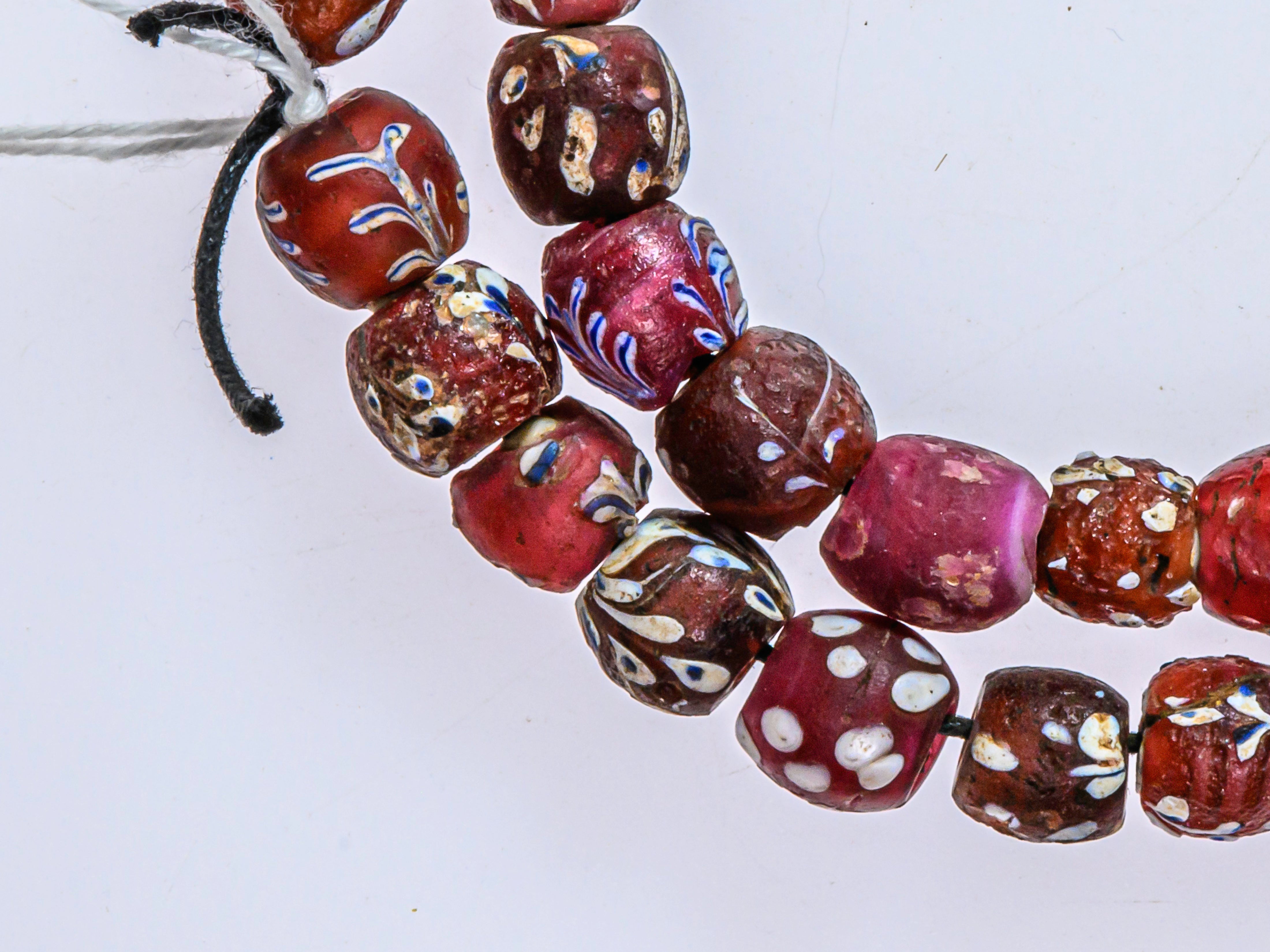 A Strand of 50 Red Venetian White heart Beads With Floral Design ...