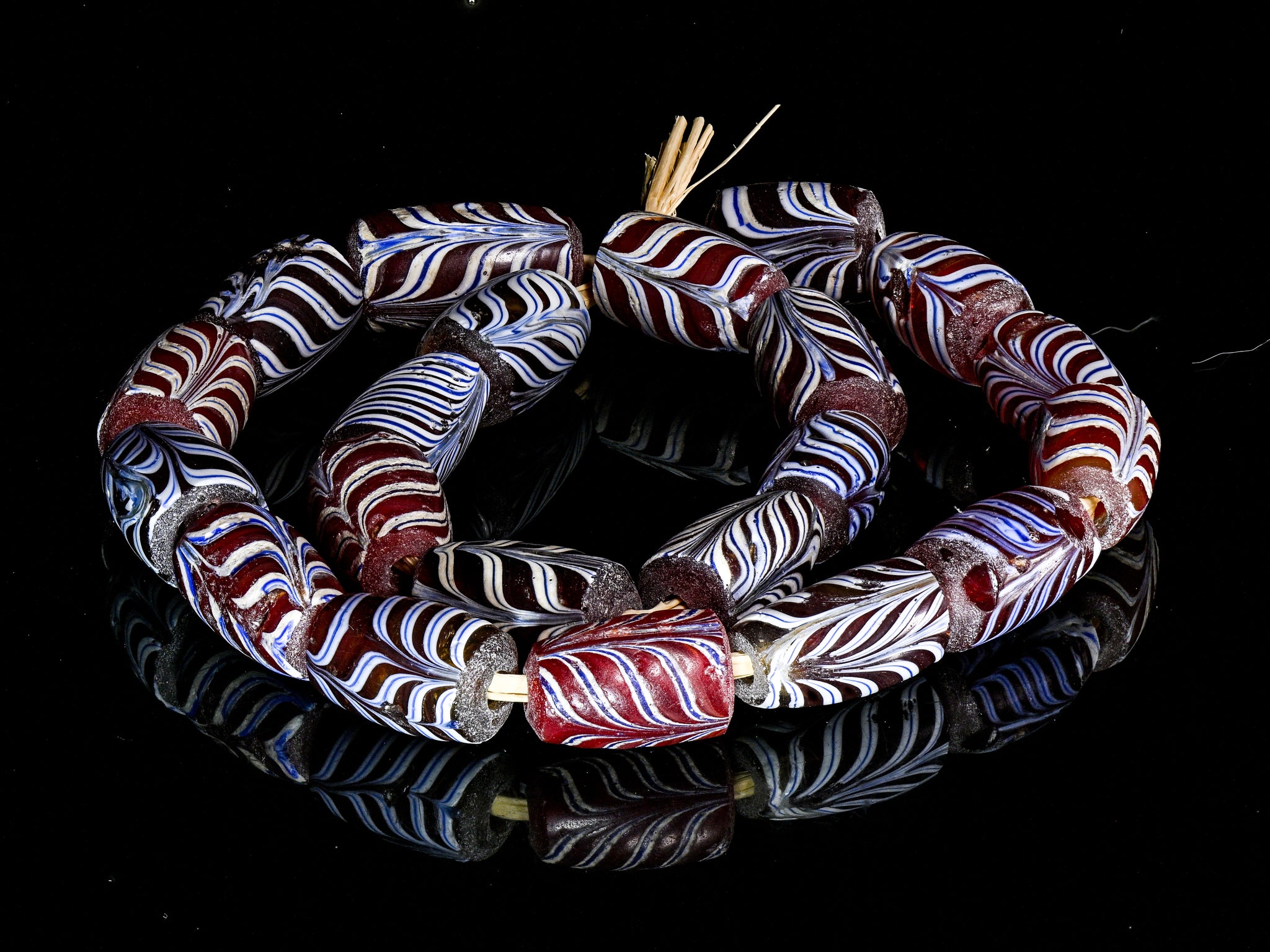 Short Strand of Antique Venetian African Trade Fancy Red Feather 